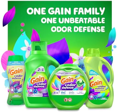 Gain + Odor Defense Liquid Laundry Detergent, Super Fresh Blast Scent, 88 Oz, 61 Loads, HE Compatible (Pack of 2)