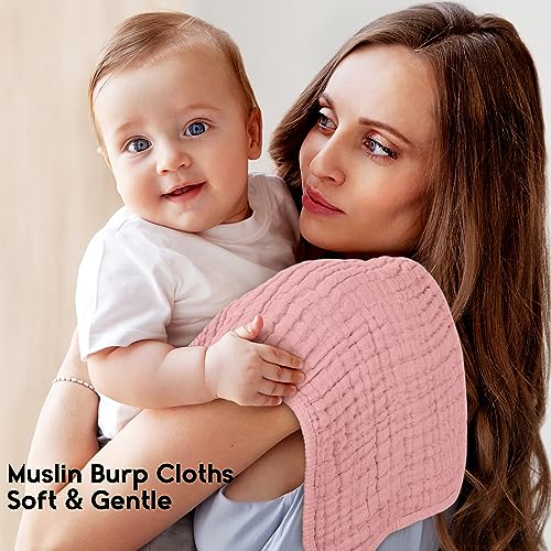 Muslin Burp Cloths for Baby 100% Cotton Burping Cloths for Boys Girls Large 20''X10'' Extra Soft and Absorbent 12 Pack - Gradient Pink
