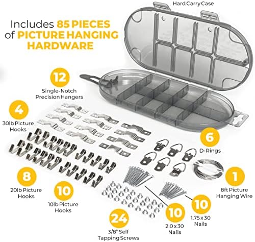 Go Hang It! Pro, All-in-One Picture Hanging Kit - Picture Leveling and Hanging Tool - Hang Sawtooth/Wire Hangers - Wall Hanging Kit and Level Tool - Hardware Case with 85-Piece Hanging Essentials