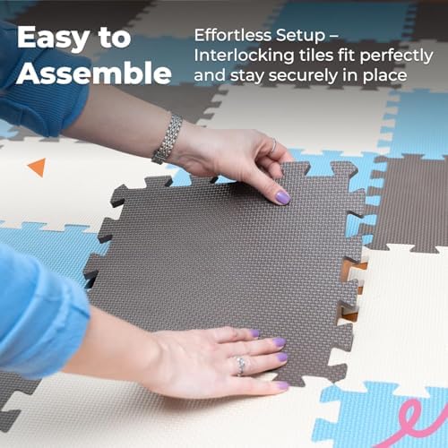 MioTetto Foam Floor Tiles for Kids - Non-Toxic Soft Comfortable Baby Play Mat, Thick Tummy Time Mat, Interlocking Foam Tiles for Development & Crawling, Soft Cushioned Play mat for Babies 6-12 Months