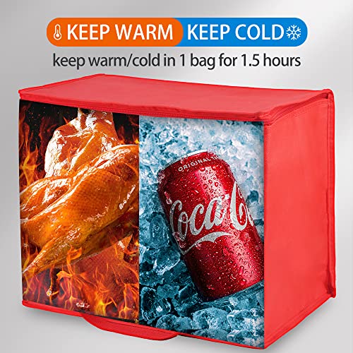 Bodaon 2-Pack Insulated Reusable Grocery Bag with Zippered Top, X-Large Insulated Food/Pizza Delivery Bag, Frozen Foods Cold, Cooler Shopping Bags, Red