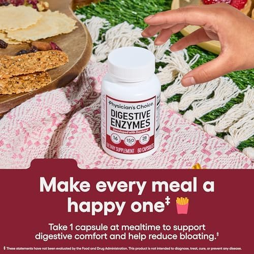 Physician's CHOICE Digestive Enzymes - Multi Enzymes, Organic Prebiotics & Probiotics for Digestive Health & Gut Health - Meal Time Discomfort Relief & Bloating - Dual Action Approach - 60 CT