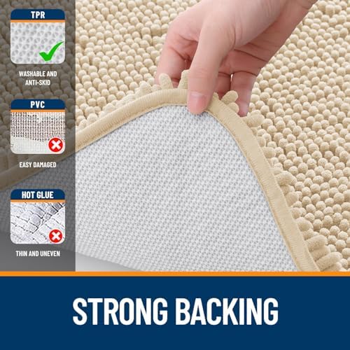 OLANLY Bathroom Rugs 30x20, Extra Soft Absorbent Chenille Bath Rugs, Rubber Backing Quick Dry, Machine Washable Bath Mats for Bathroom Floor, Tub and Shower, Home Decor Accessories, Beige