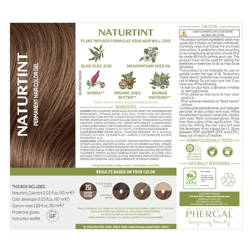 Naturtint 7G Golden Blonde Permanent Hair Color (Pack of 6), Ammonia Free, Vegan, Cruelty Free, up to 100% Gray Coverage, Long Lasting Results (Packaging may vary)