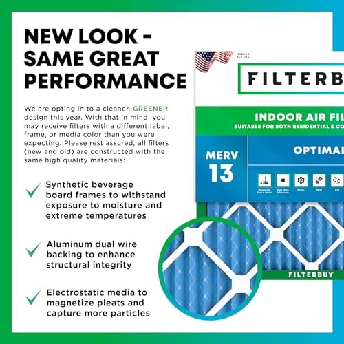 Filterbuy 20x25x4 Air Filter MERV 13 Optimal Defense (2-Pack), Pleated HVAC AC Furnace Air Filters Replacement (Actual Size: 19.50 x 24.50 x 3.63 Inches)
