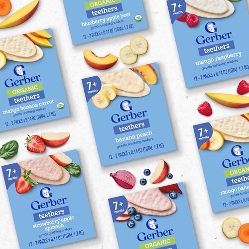 Gerber Snacks for Baby Teethers, Gentle Teething Wafers, Strawberry Apple Spinach, 1.7 Ounce, 12 Count Box (Pack of 6)