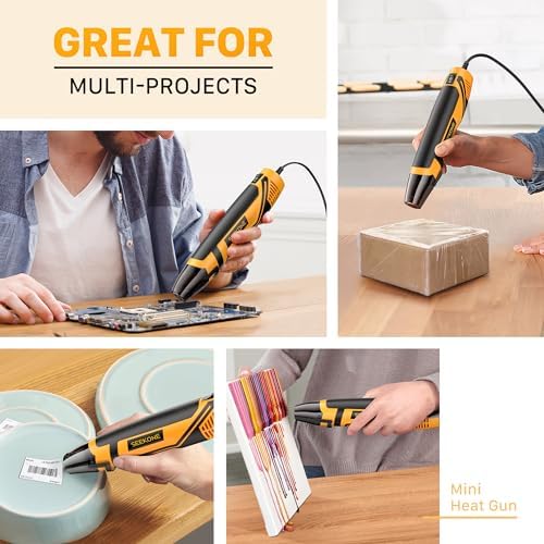 SEEKONE Mini Heat Gun, 350W 2-Temp Settings 500℉ & 842℉(260℃& 450℃) Fast Heat Hot Air Gun Tool with Reflector Nozzle and 4.9Ft Long Cable Overload Protection for Crafting, Vinyl Wrap and Shrink Tubing
