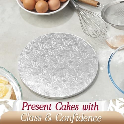 Cakebon Cake Boards - Sturdy 1/2 Inch Thick Drums - 14 Inch Professional Smooth Straight Edges Silver 12-Pack