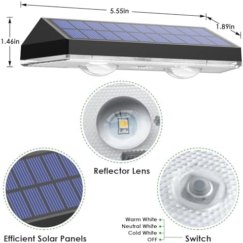 Solar Fence Lights Outdoor - 2700/4000/6000K 3 Mode, Solar Fence Lights Outdoor Waterproof LED, Fence Light Solar Powered for Outside, Backyard/Railing/Step/Patio/Wall and Home Improvement(8 Pack)