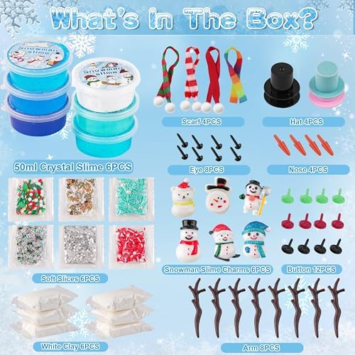 LAWOHO Build a Snowman Kit with Clear Slime & Air Dry Clay for Kids, Christmas Crafts for Kids, Slime Kit for Kids, for Kids, Stocking Stuffers for Kids Christmas Crafts Snowman Kit