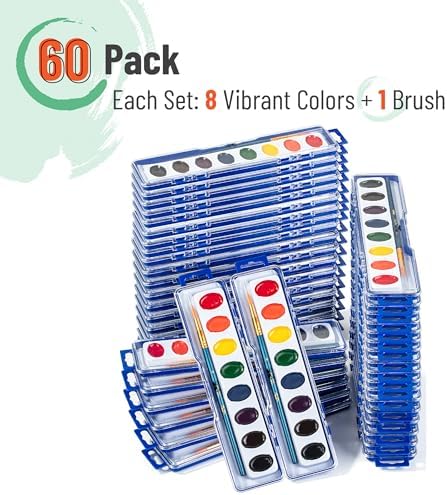 Mr. Pen- Washable Watercolors, 60 Pack, 8 Colors with Paint Brush, Watercolor Paint Set, Water Color Painting Kids, Watercolors for Kids and Adults