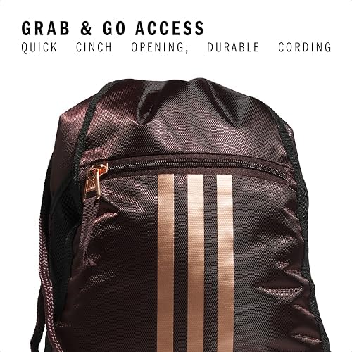 adidas Alliance Sackpack, Drawstring Backpack, Lightweight Small Gym Bag for Women and Men, Shadow Brown/Rose Gold, One Size
