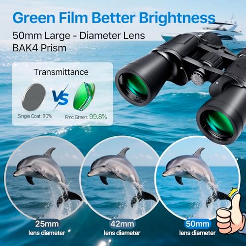 20x50 High Power Binoculars for Bird Watching 28mm Large Eyepiece Life Waterproof Binoculars for Hunting Hiking Concert Travel with Smartphone Adapter BAK4 Prism FMC Lens, Black