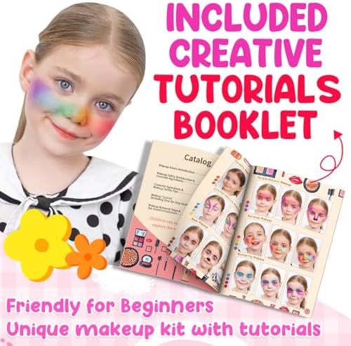 58Pcs Kids Makeup Kit for Girl - Real Washable Cosmetic Set with Light Up Mirror - Kids Makeup Sets for Girls -Play Make Up Birthday for Age 3 4 5 6 7 8 9 10 11 12 Years Old Kid -Rose