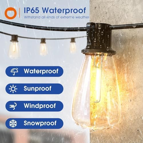 addlon 100FT(50FT*2) LED Outdoor String Lights Waterproof Patio Lights with Shatterproof ST38 Replaceable Bulbs, Dimmable Outside Hanging Light Connectable for Porch, Backyard, 2200K