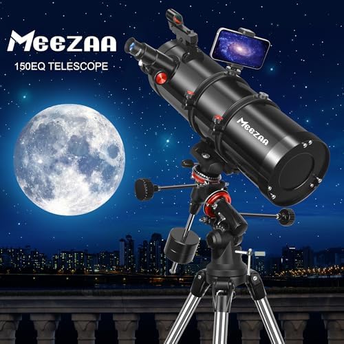 Telescope, 150EQ Reflector Telescope for Adults Astronomy Beginners, Manual Equatorial Professional Telescopes Astronomy with 2X Barlow Lens, Phone Adapter, Adjustable Tripod and Moon Filter
