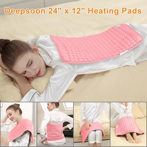 Heating Pad,Electric Heating Pads for Back,Hot Heated Pad for Abdomen,Shoulder,Knee,Multiple Temp and Auto Shut Off(Baby Pink,12''×24'')
