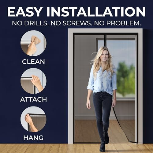 Upgraded Magnetic Screen Door - Bugs Out, Breeze in - 9min Install Auto-Sealing Heavy Duty Double Stitched Mesh, 52 Magnets, Hands Free Patio Door Net, Pet & Kid Friendly, 38 x 82 Inch, Flux Phenom