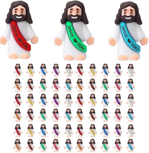 Little Jesus Figures, Mini Jesus Figurines in Bulk, Multicolor Tiny Jesus Figures, Miniature Figurines to Hide and Seek Religious Gifts for Easter Egg Stuffers (60)