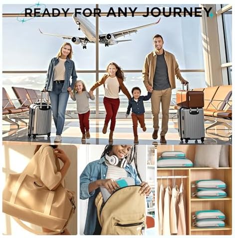 10 Set Compression Packing Cubes for Travel Essentials,Compressible Expandable Packing Cubes for Suitcase,OlarHike Luggage Organizer Bags for Travel,Handy Helper for Organizing Clothes(Blue Green)