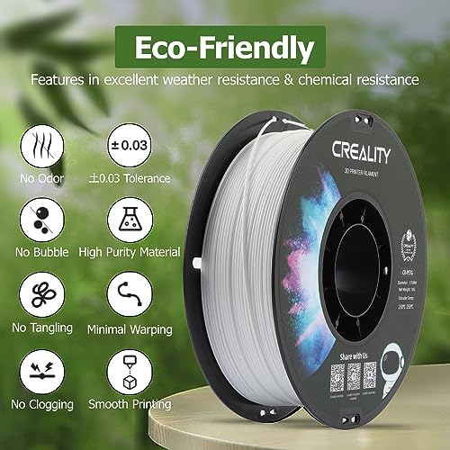 Official Creality PETG 3D Printer Filament 1.75mm 1KG (2.2lbs), High Precision, Strong Toughness, Odorless, Better Flow, Moistureproof 3D Printing CR PETG Filament, White