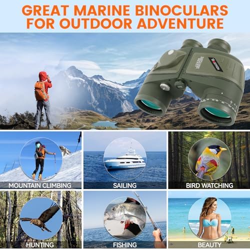10X50 Marine Binoculars with Rangefinder Compass,Phone Adapter,Strap,BAK4 Lens,Shockproof Military Tacticle IPX7 Floating Waterproof Binocular for Adults Sailing Boating Hunting Birdwatching