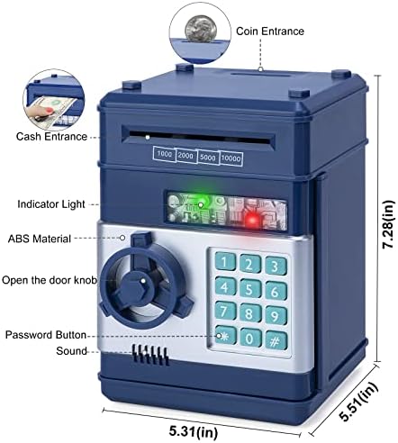 Refasy Piggy Bank Cash Coin Can ATM Bank Electronic Coin Money Bank for Kids Age 3-12, Money Savings Box Mini ATM Coin Bank Toys Gifts for 3 4 5 6 7 8 9 10 11 12 Year Old Boys Girls