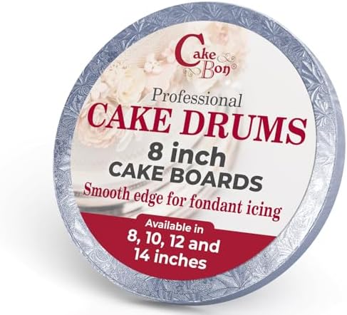 Cakebon Cake Boards - Sturdy 1/2 Inch Thick Drums - 8 Inch Professional Smooth Straight Edges Silver 12-Pack