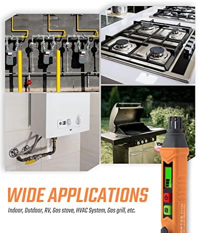 PT199 Natural Gas Leak Detector with Audible & Visual Alarm, Portable Gas Sniffer to Locate Combustible Sources Like Methane, Propane for Home(Includes Battery x2)-Orange