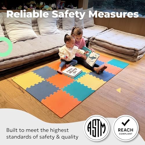 MioTetto Foam Floor Tiles for Kids - Non-Toxic Comfortable Baby Play Mat and Interlocking Foam Tiles, Fits with 50x50 Playpen Mat for Crawling & Development, Soft Play Mat for Babies 6-12 Months