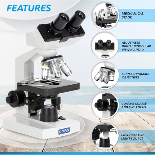 OMAX M82E Series LED Binocular Compound Lab Microscope - 40X-2000X Magnification - Microscope Kit with 100 Blank Slides & Cover Slips