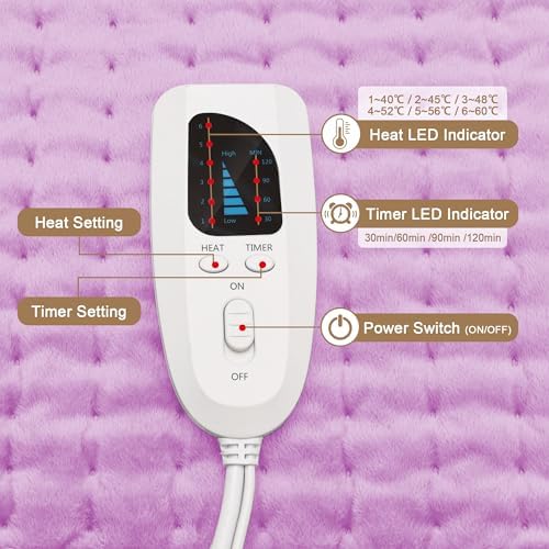 Heating Pad-Electric Heating Pads for Back,Neck,Abdomen,Moist Heated Pad for Shoulder,Pain Relieve,Dry&Moist Heat & Auto Shut Off(Lavender, 20''×24'')