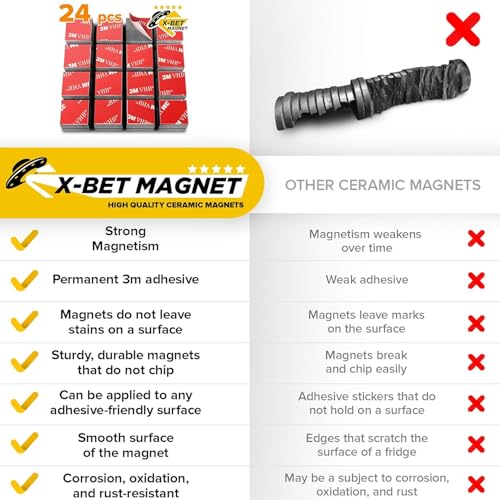 X-bet MAGNET Strong Magnets with Adhesive Backing - Square Heavy Duty Sticky Magnets for Crafts, Refrigerator, 1 inch 48pcs