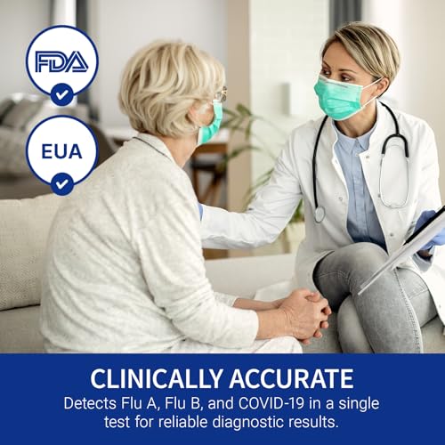 CorDx TyFast 10 Mins Flu A/B & Covid 19 Multiplex Rapid Test, Results in 10 Minutes—Precision Skip The 15 Wait, EUA Authorized, at Home 3 in 1 Combo Kit, 5 Tests, Use-Friendly & No Discomfort