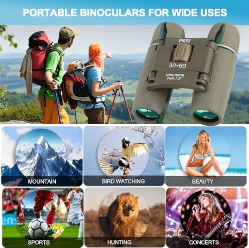 PISEZ 30X60 Compact Binoculars for Adults and Kids,Lightweight Foldable Easy Focus Small Binoculars for Bird Watching Hunting Concert Traveling Theater Opera Sightseeing