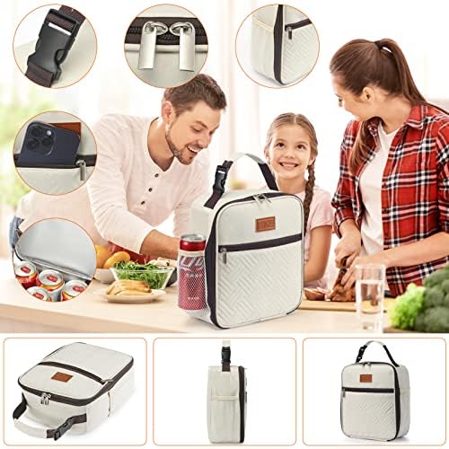Lunch Bag for Women Insulated Lunch Bag For Men Adults Small Lunch Bag for Office Work - Leakproof Freezable Cooler Bag Reusable Portable Lunch Box (White)