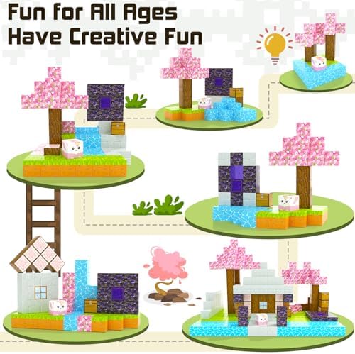 Magnetic Blocks - Build Mine Magnet World Cherry Blossom Set, Magnetic Tiles Building STEM Toys for Boys & Girl Kids Toddler Toys for 3+ Years Old