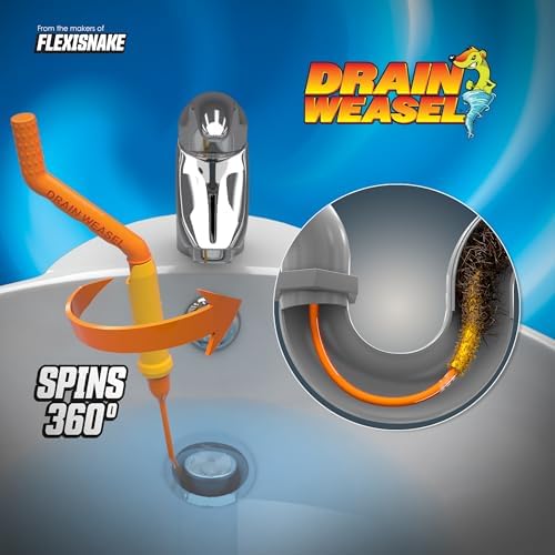 FlexiSnake Drain Weasel Sink Snake Hair Clog Remover Tool, Sink, Pipe, Bathroom, Bathtub Drain Cleaner, 18-inch Long, Flexible, Made in The USA, 10 Pack Wand Refills and Removable Handle