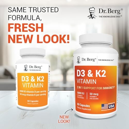 Dr. Berg Maximum Strength 7-in-1 Vitamin D3 K2 5000 IU | Naturally Derived D3 | 4X Lab-Tested & Verified | High Absorption Formula | K2 D3 Vitamin Supplement - 60 Capsules