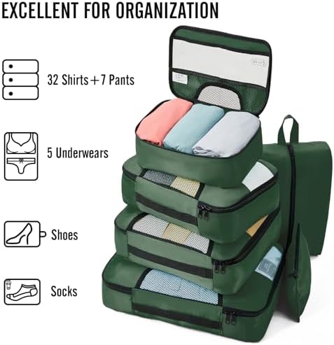 Veken 8 Set Packing Cubes for Travel Essentials, Suitcase Organizer Bags in 4 Sizes, Carry-On Luggage Accessories with Large Laundry & Hanging Toiletry Bag, Must-Have for Airplane, Road Trip & Camping