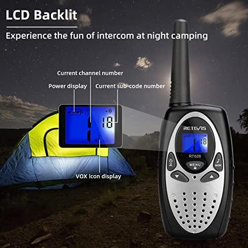 Retevis RT628 Walkie Talkies for Kids,Toy Gifts for 6-12 Year Old Boys Girls,Kid Gifts Walkie Talkie for Adults Outdoor Camping Hiking(Silvery 1 Pair)