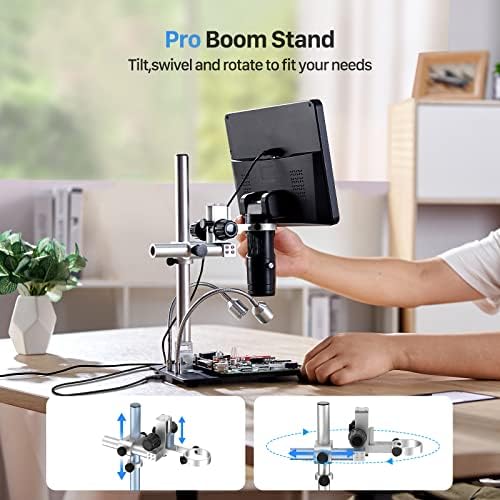 TOMLOV DM602 Pro 10.1" HDMI Digital Microscope 2000x, Pro Boom Arm Stand, LCD Soldering Microscope with 3 Lens, Adults Scope for Electronics Repair, Coin Magnifier Ring Light, PC Compatible, 64G