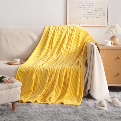 NTBAY Plush Flannel Oversized Baby Blanket, 50X60 Inches Soft and Warm Toddler Blanket with Striped Texture Nursery Bed Blanket for Stroller, Crib, Travel, Baby Gift, 50"x60", Yellow