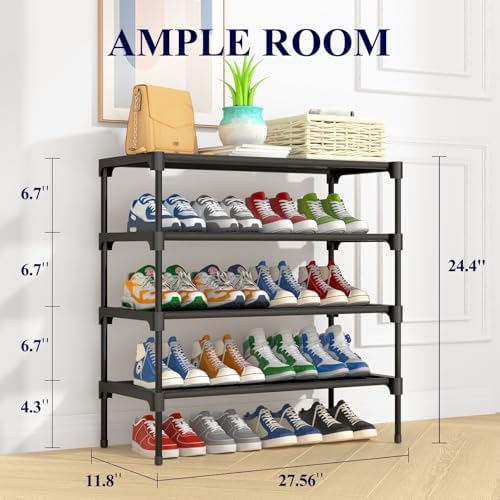 Kitsure Shoe Rack - Non-Woven Shoe Rack Shelf, Shoe Organizer for Closet, Entryway, Garage & Corridor, Stackable Shoe Shelves, X-Large, Black