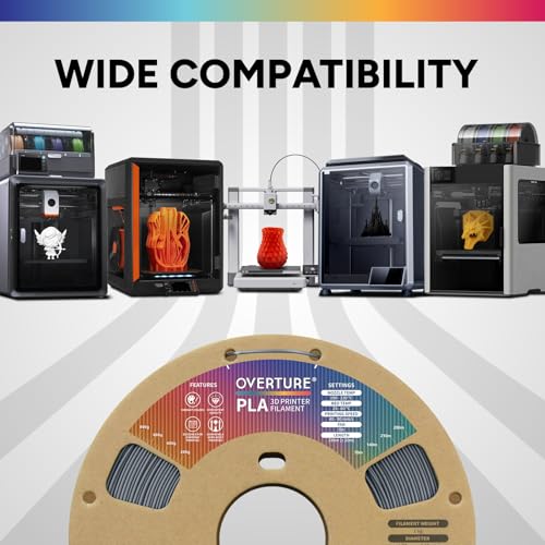 OVERTURE PLA Filament 1.75mm PLA 3D Printer Filament, 1kg Cardboard Spool (2.2lbs), Dimensional Accuracy +/- 0.02mm, Fit Most FDM Printer (Space Gray)