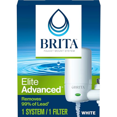Brita Water Filter for Sink, Complete Faucet Mount Water Filtration System for Tap Water, Reduces 99% of Lead, White