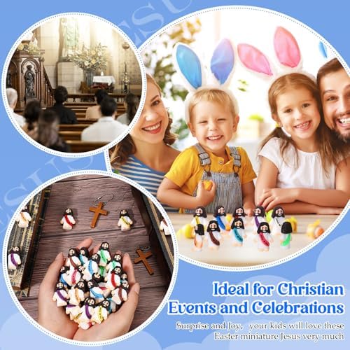 Bememo 100 Pcs Little Jesus Figures Jesus Loves You Original Design Rubber Pocket Toys Little Figures to Hide and Seek Sunday School Religious Party Share Gifts(Vibrant Color)