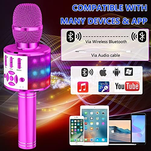 Amazmic Kids Karaoke Microphone Machine Toy Bluetooth Microphone Portable Wireless Karaoke Machine Handheld with LED Lights, Gift for Children Adults Birthday Party, Home KTV(Purple)