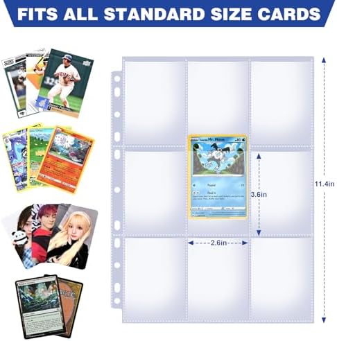 400 Pack 9 Pocket Double Side Card Sleeves Binder Sheets, Holds 7200 Cards, Trading Card Binder Sleeves for 3 Ring Binder, Card Sleeve Pages for Baseball, Football, Business, TCG, Kpop Cards