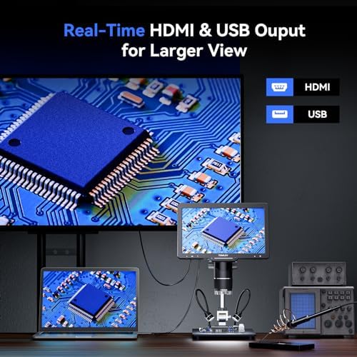 TOMLOV TriL110 3-Lens Digital Microscope: 10.1" 2500X 2K HDMI Coin Microscope Magnifier for Whole Coins with IPS Screen, LCD Soldering Microscopes for Adults, 14 LED Lights, PC/TV Compatible, 64GB